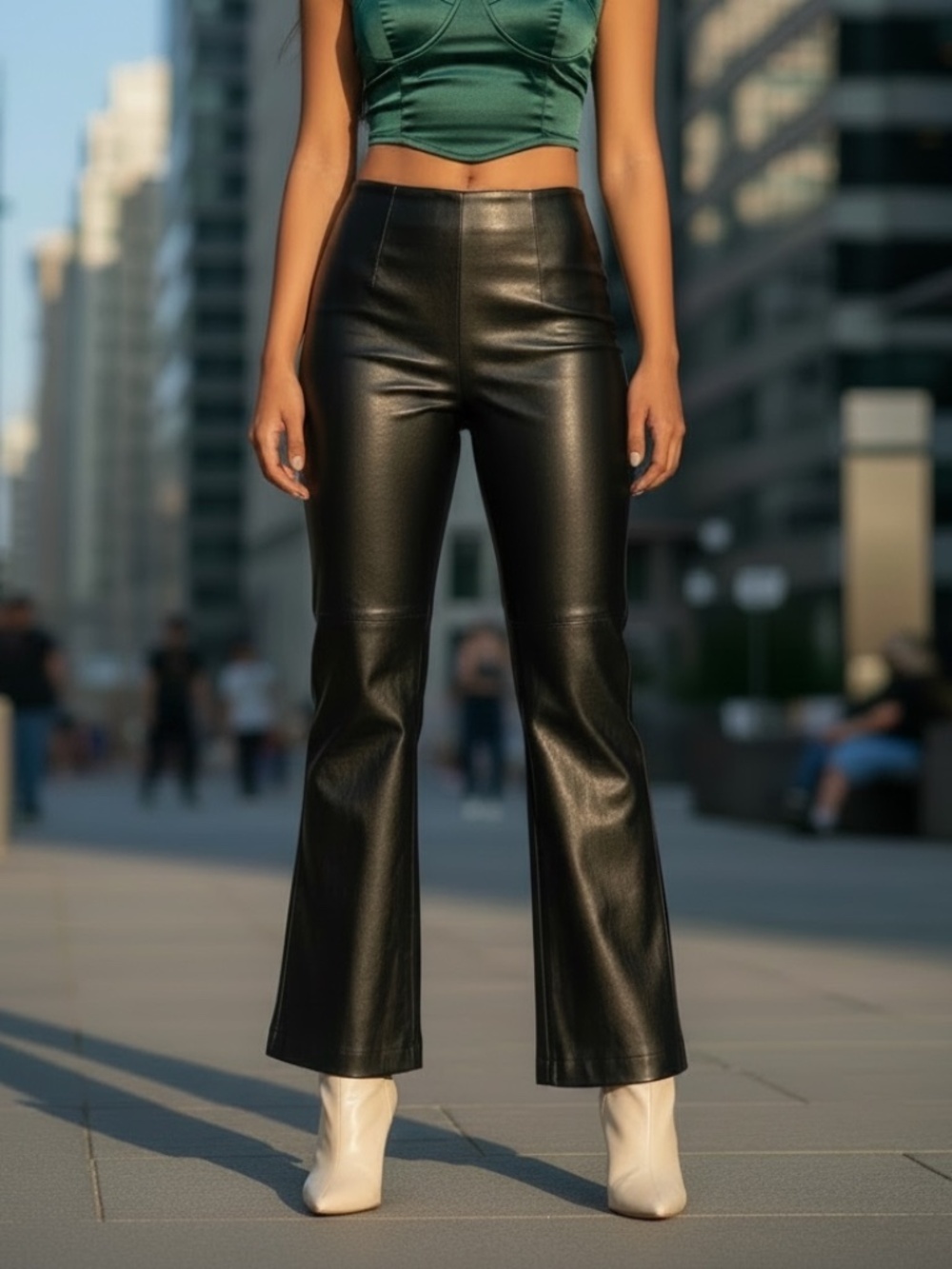 Ena Pelly High Rise Black Leather Flare Pants Size 4 Chic Minimalist Luxe